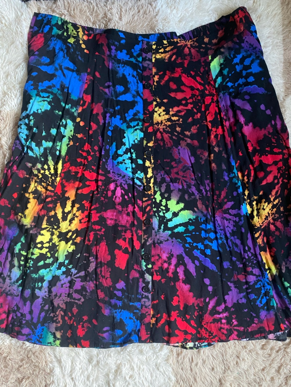 Torrid Black Rainbow Tie-Dye Midi Button-Front Skirt